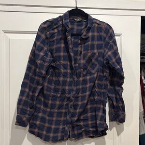 Eddie Bauer Blue and Orange Plaid Button Down Shirt